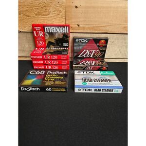 Lot of 7 New Blank Cassette Tapes & 1 New Head Cleaner - TDK, Protech, Maxell